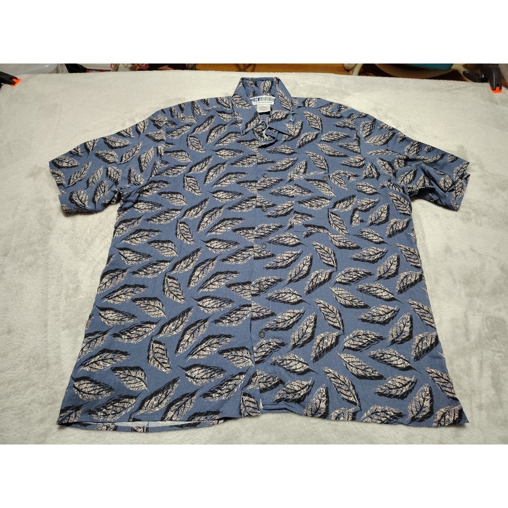 Untied Shirt‎ Men M Blue With Leaves Short Sleeve Rayon Island Vacation Lite